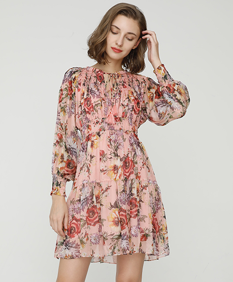 2024 Spring Summer - Floral print silk-chiffon dress